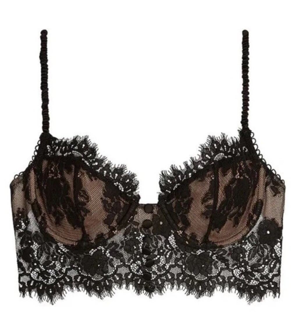 For Love And Lemons Faye Lace Underwire Bra Bralette Black Nude Small
